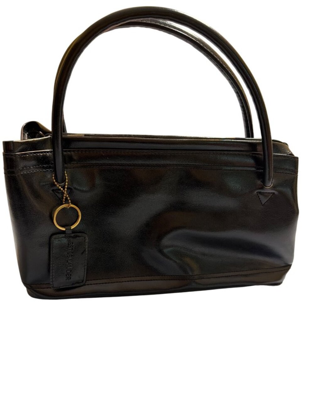 Estee Lauder Black Faux Leather Shoulder Bag Satchel Makeup Bag Gold Hardware